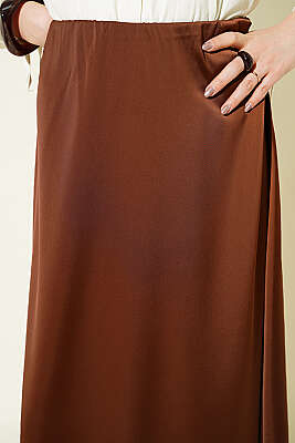 Beli Lastikli Basic Saten Etek Kahve - Etek