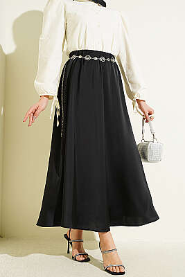 Beli Lastikli Basic Saten Etek Siyah - TABLO FASHİON