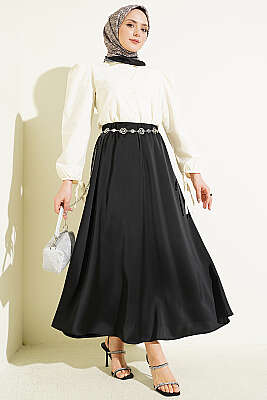 Beli Lastikli Basic Saten Etek Siyah - Etek