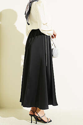 Beli Lastikli Basic Saten Etek Siyah - Etek