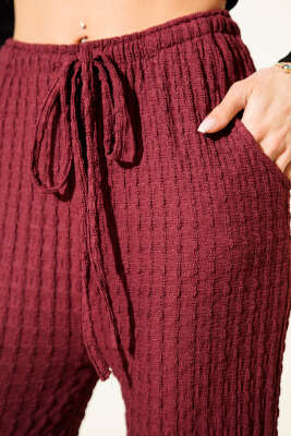 Beli Lastikli Bürümcük Pantolon Bordo - Kadın Giyim Modelleri