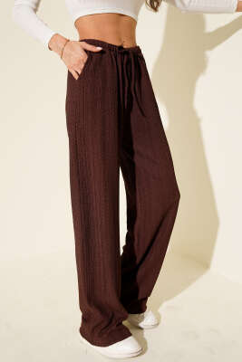 Beli Lastikli Bürümcük Pantolon Kahve - CALİENTE