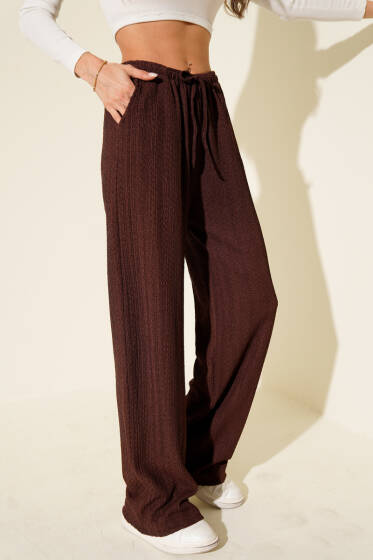 Beli Lastikli Bürümcük Pantolon Kahve - Kadın Giyim Modelleri