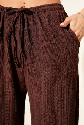 Beli Lastikli Bürümcük Pantolon Kahve - Kadın Giyim Modelleri