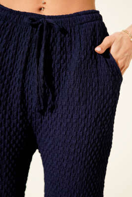 Beli Lastikli Bürümcük Pantolon Lacivert - Kadın Giyim Modelleri