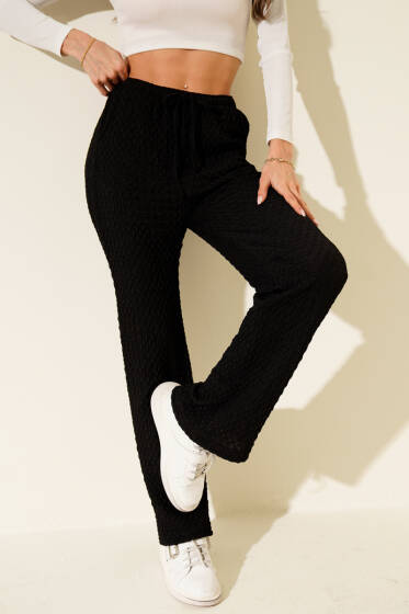 Beli Lastikli Bürümcük Pantolon Siyah - Kadın Giyim Modelleri