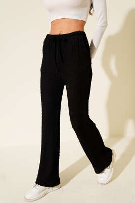 Beli Lastikli Bürümcük Pantolon Siyah - Kadın Giyim Modelleri