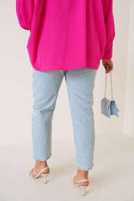 Beli Lastikli Büyük Beden Jean Pantolon Açık Mavi - Kot Pantolon