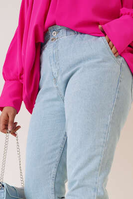 Beli Lastikli Büyük Beden Jean Pantolon Açık Mavi - Kot Pantolon