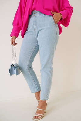 Beli Lastikli Büyük Beden Jean Pantolon Açık Mavi - AREF