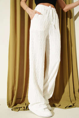 Beli Lastikli Büzgülü Pantolon Kahve - HELLIE