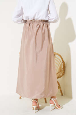 Beli Lastikli Çan Etek Latte - Uzun Etek