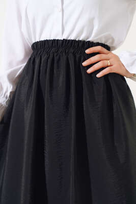 Beli Lastikli Çan Etek Siyah - Uzun Etek