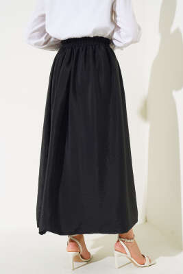 Beli Lastikli Çan Etek Siyah - Uzun Etek