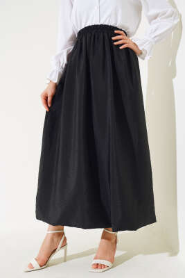 Beli Lastikli Çan Etek Siyah - Uzun Etek