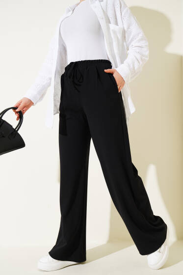 Beli Lastikli Cepli Basic Pantolon Siyah - Pantolon