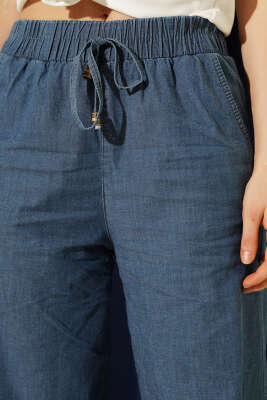 Beli Lastikli Cepli Bol Paça Kot Pantolon Mavi - Kadın Giyim Modelleri