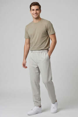 Beli Lastikli Cepli Erkek Pantolon Gri - Erkek Pantolon