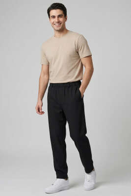 Beli Lastikli Cepli Erkek Pantolon Siyah - Erkek Pantolon