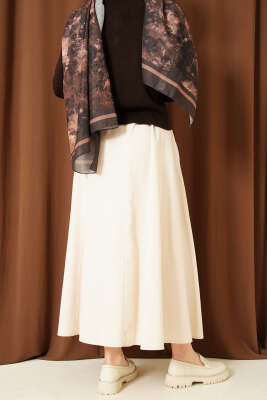 Beli Lastikli Cepli Gabardin Etek Bej - Etek