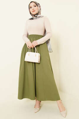 Beli Lastikli Cepli Gabardin Etek Çağla Yeşili - Etek