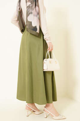 Beli Lastikli Cepli Gabardin Etek Çağla Yeşili - Etek