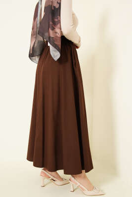 Beli Lastikli Cepli Gabardin Etek Kahve - Etek