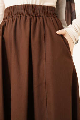 Beli Lastikli Cepli Gabardin Etek Kahve - Etek