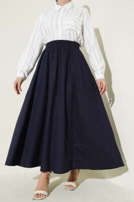 Beli Lastikli Cepli Gabardin Etek Lacivert 