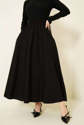 Beli Lastikli Cepli Gabardin Etek Siyah - TEGOE