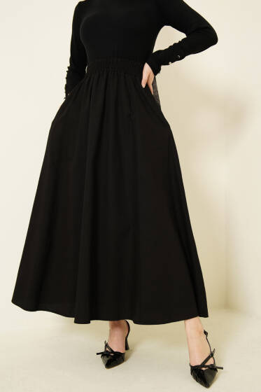 Beli Lastikli Cepli Gabardin Etek Siyah - Etek