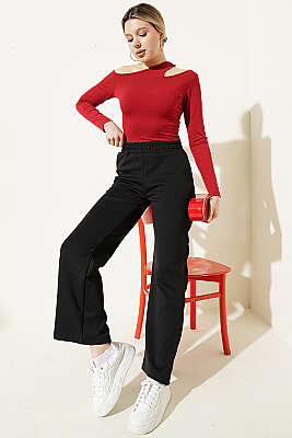 Beli Lastikli Cepli Pantolon Siyah - Kadın Giyim Modelleri