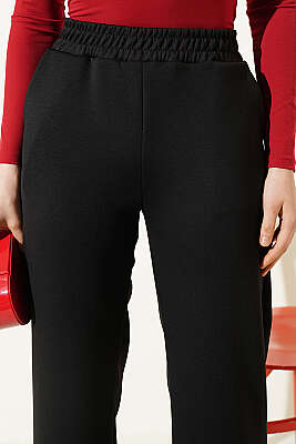 Beli Lastikli Cepli Pantolon Siyah - Kadın Giyim Modelleri