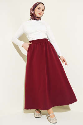 Beli Lastikli Cepli Kloş Dabıl Etek Bordo - Etek