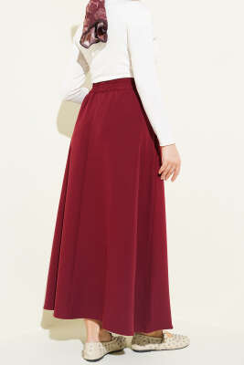 Beli Lastikli Cepli Kloş Dabıl Etek Bordo - Etek