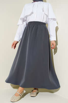 Beli Lastikli Cepli Kloş Dabıl Etek Füme - VAV TEKSTİL