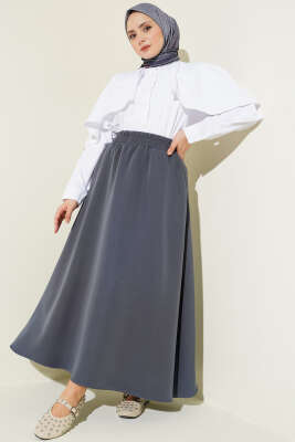 Beli Lastikli Cepli Kloş Dabıl Etek Füme - Etek