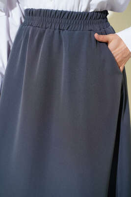 Beli Lastikli Cepli Kloş Dabıl Etek Füme - Etek