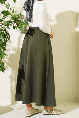 Beli Lastikli Cepli Kloş Dabıl Etek Haki - Etek