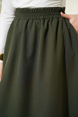 Beli Lastikli Cepli Kloş Dabıl Etek Haki - Etek