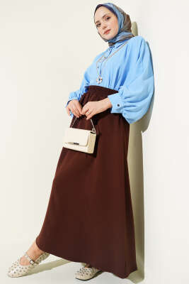 Beli Lastikli Cepli Kloş Dabıl Etek Kahve - Etek