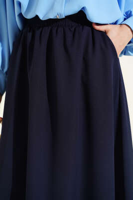 Beli Lastikli Cepli Kloş Dabıl Etek Lacivert - Etek