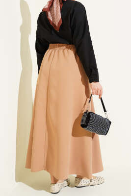 Beli Lastikli Cepli Kloş Dabıl Etek Latte - Etek
