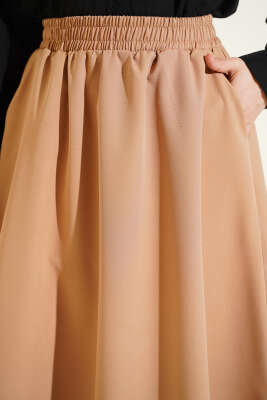 Beli Lastikli Cepli Kloş Dabıl Etek Latte - Etek