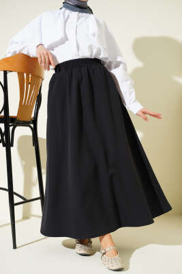 Beli Lastikli Cepli Kloş Dabıl Etek Siyah - VAV TEKSTİL