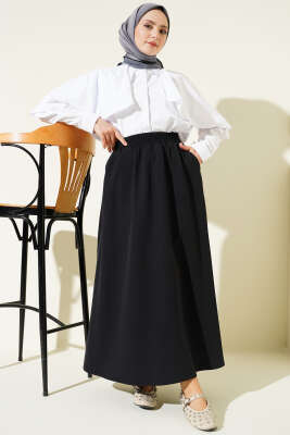 Beli Lastikli Cepli Kloş Dabıl Etek Siyah - Etek