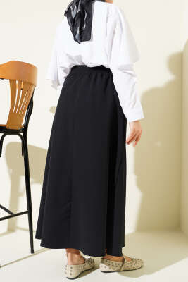 Beli Lastikli Cepli Kloş Dabıl Etek Siyah - Etek