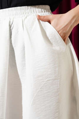 Beli Lastikli Cepli Kloş Etek Beyaz - Uzun Etek