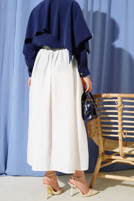 Beli Lastikli Cepli Kloş Etek Beyaz - Yılın Fırsatı