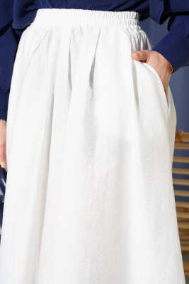 Beli Lastikli Cepli Kloş Etek Beyaz - Yılın Fırsatı